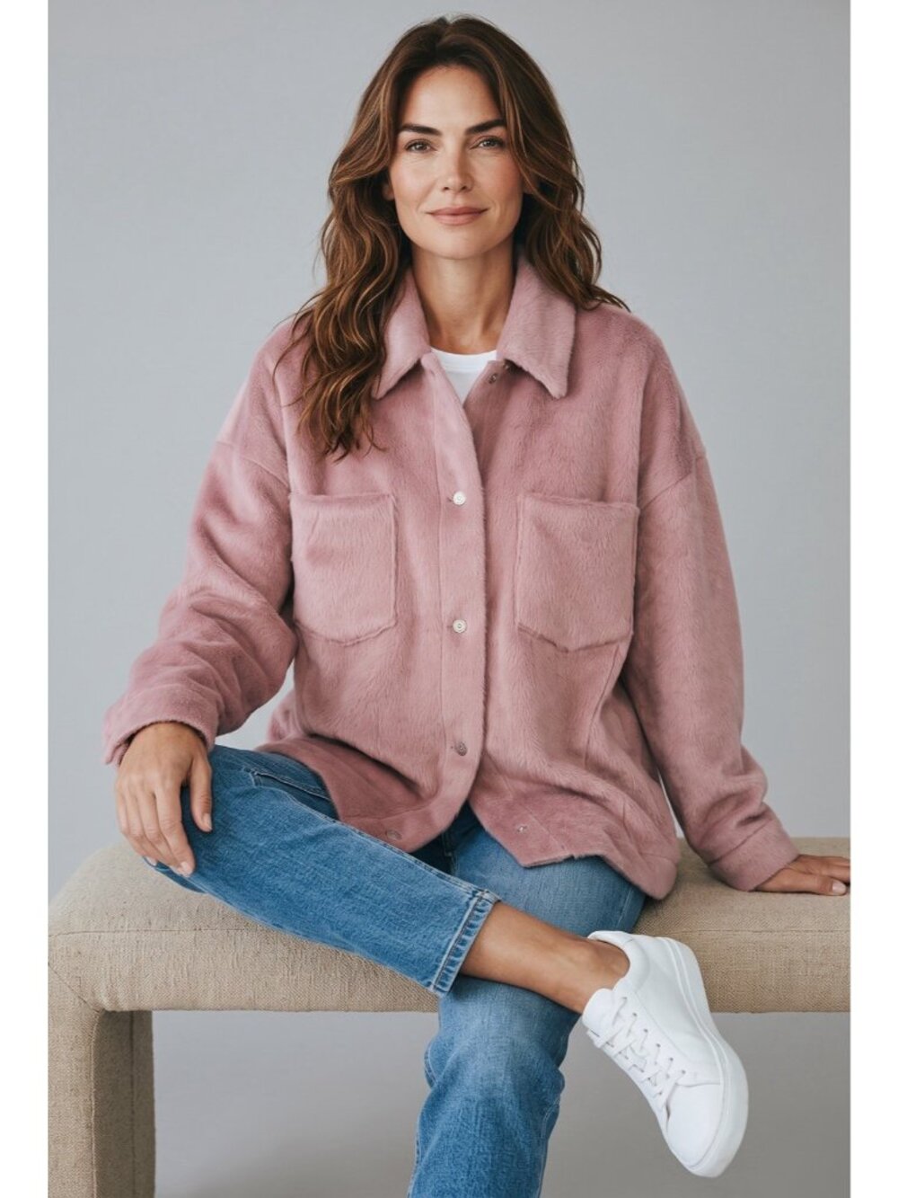 Free People Shacket Women's L We The Free Mauve Faux Fur Plush